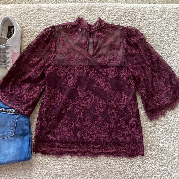 Heartloom Wine Color Lace Blouse - Picture 6 of 7